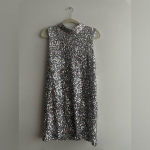 Sequin mock neck shift dress